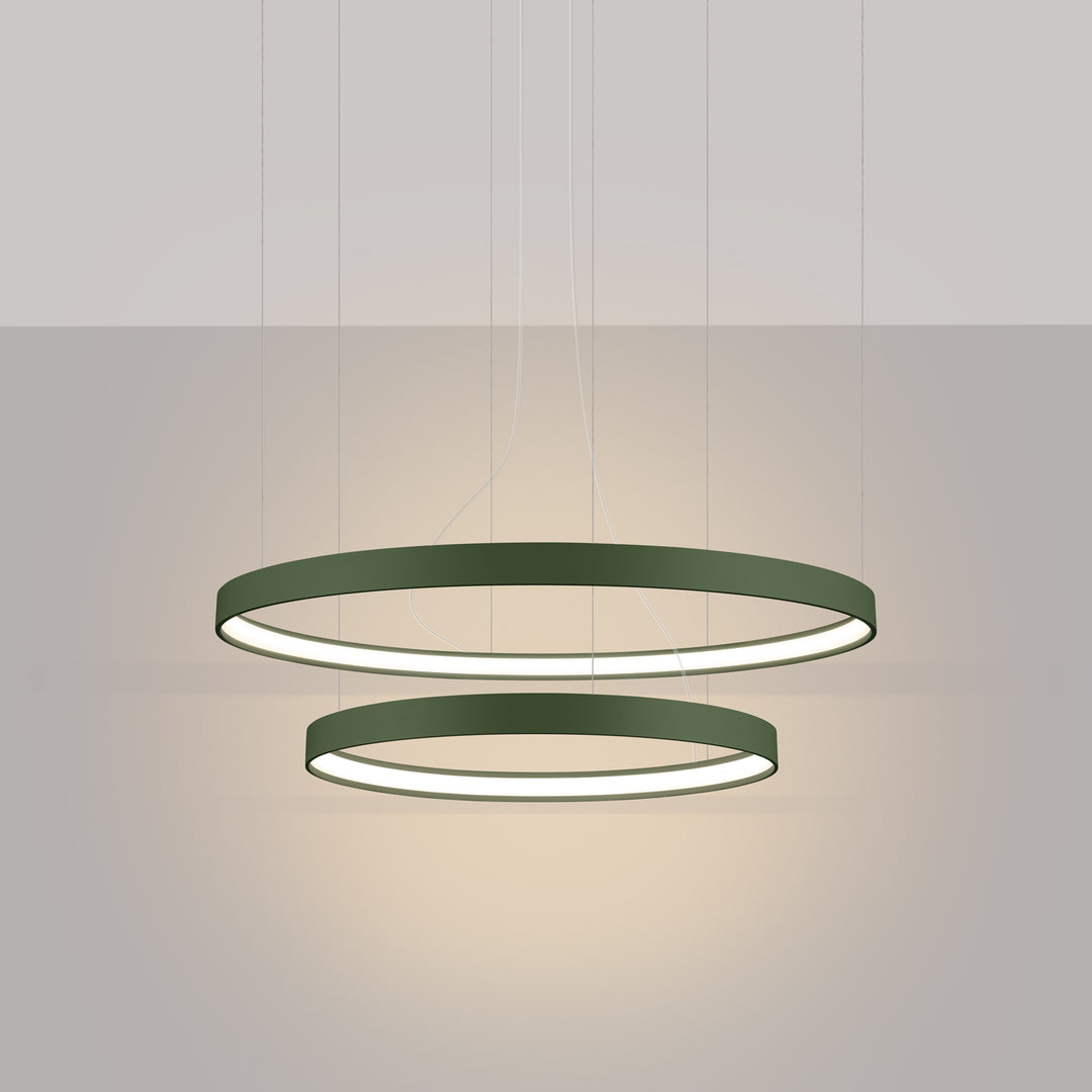 Lustre anneau RIO vert olive allumée, suspendu
