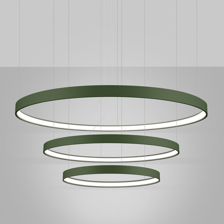 Lustre anneau RIO vert olive allumée, suspendu