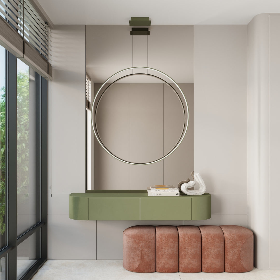 Suspension anneau RIO vert olive dans une chambre