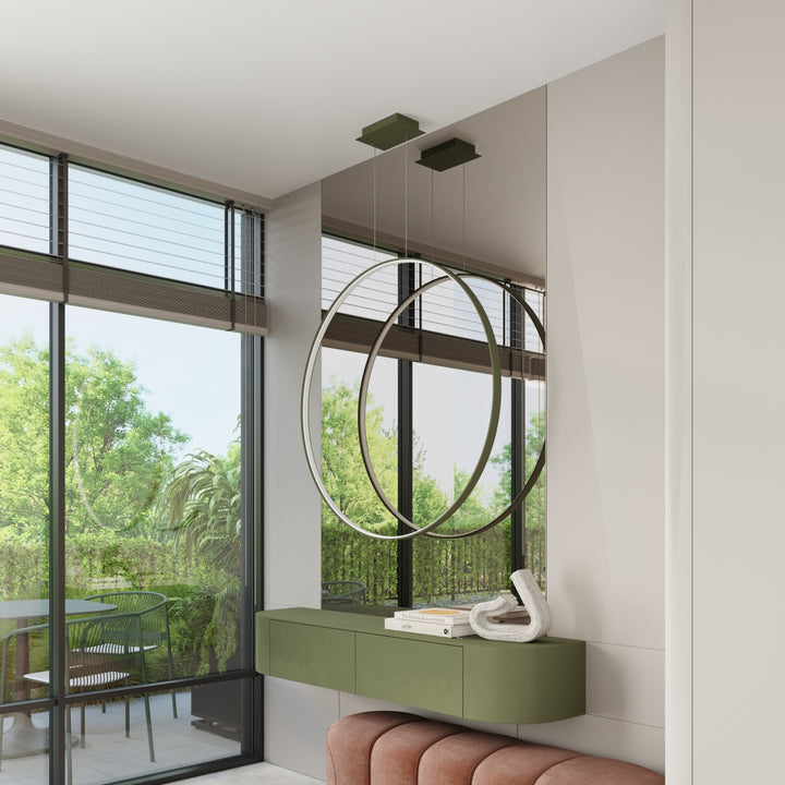 Suspension anneau RIO vert olive au-dessus d'une coiffeuse