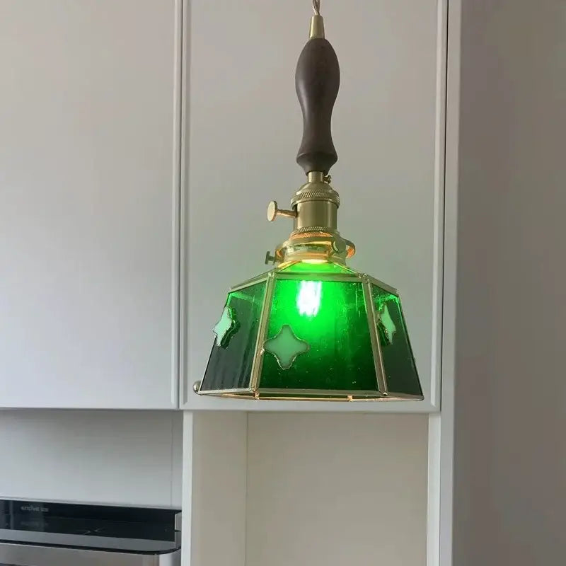 Suspension art déco verre vert cuivre design industriel chic