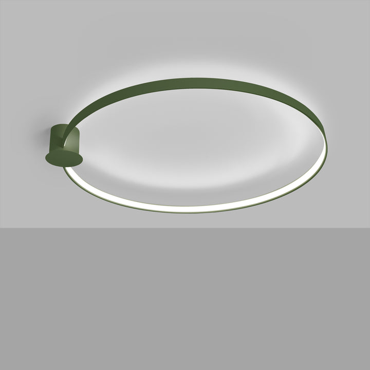 Plafonnier anneau RIO vert olive allumée, au plafond