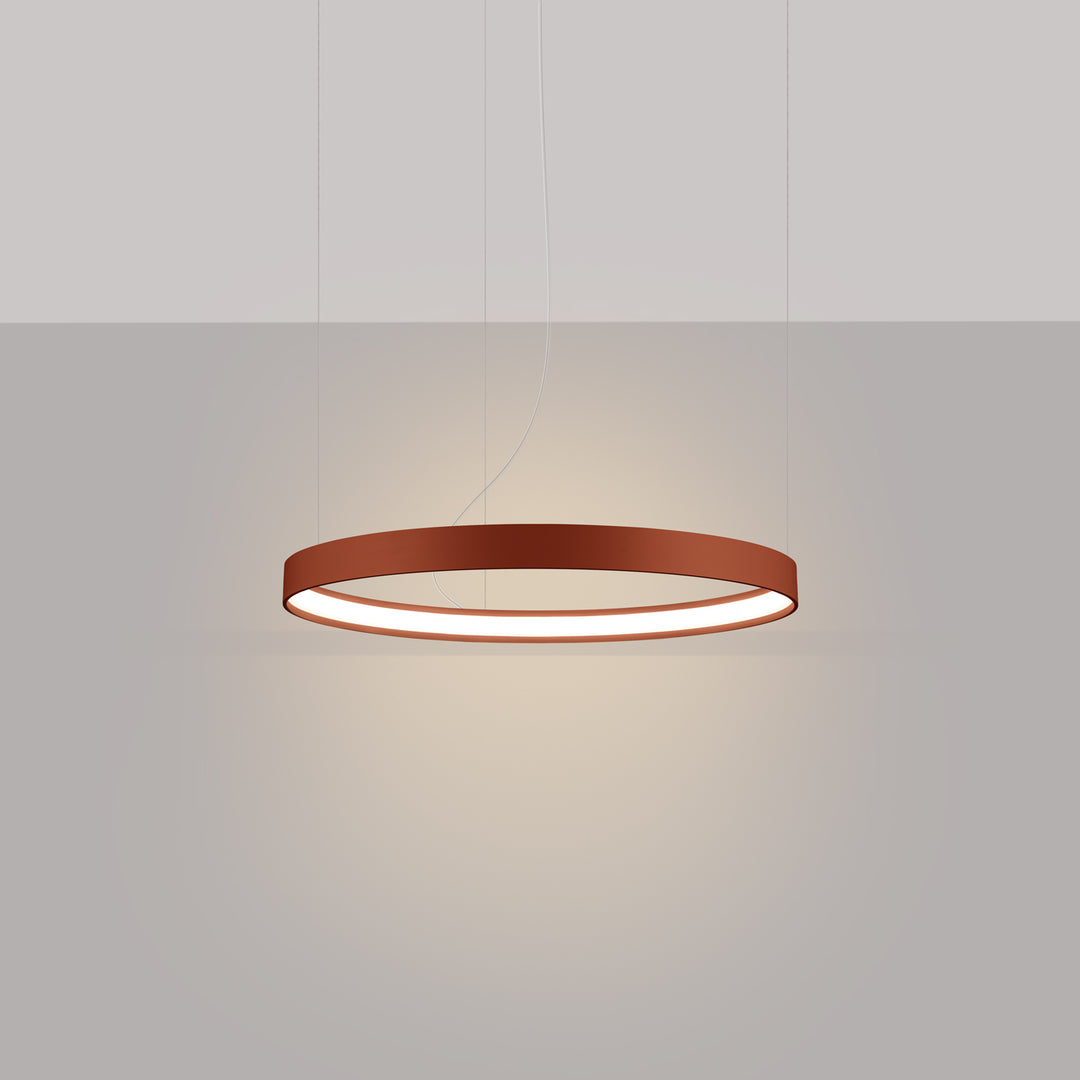 Lustre anneau RIO ocre rouge allumée, suspendu