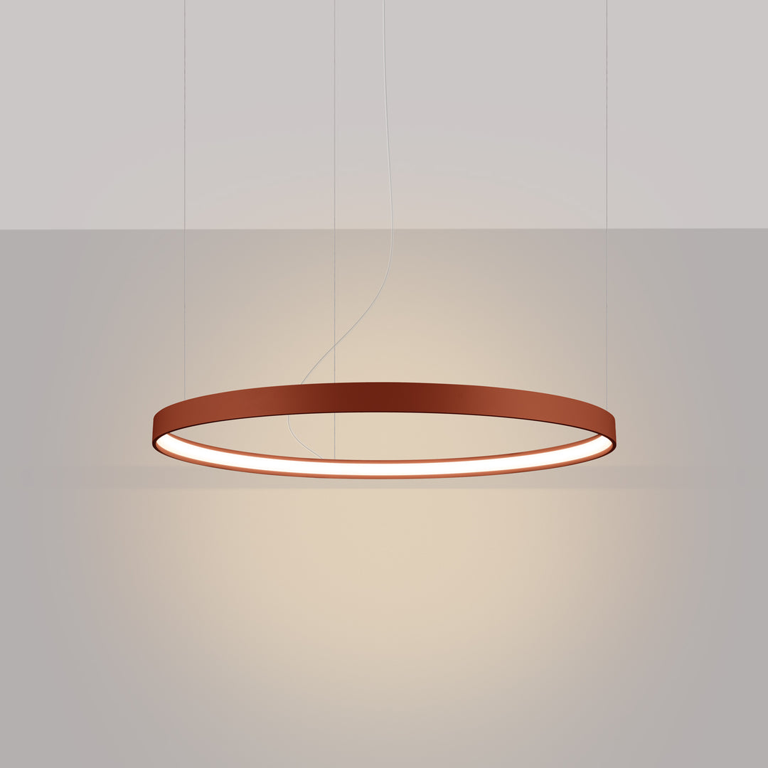 Lustre anneau RIO ocre rouge allumée, suspendu