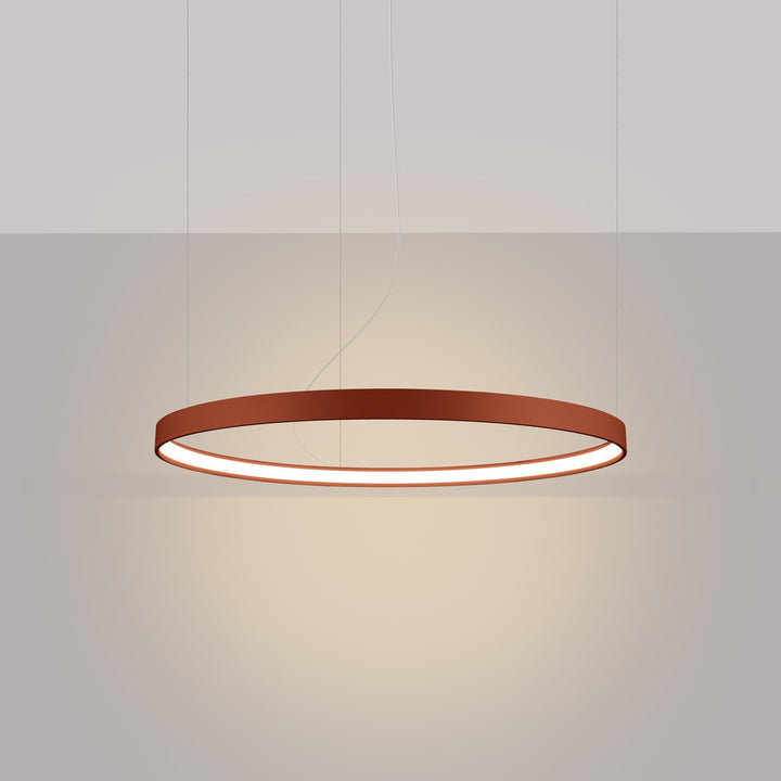 Lustre anneau RIO ocre rouge allumée, suspendu