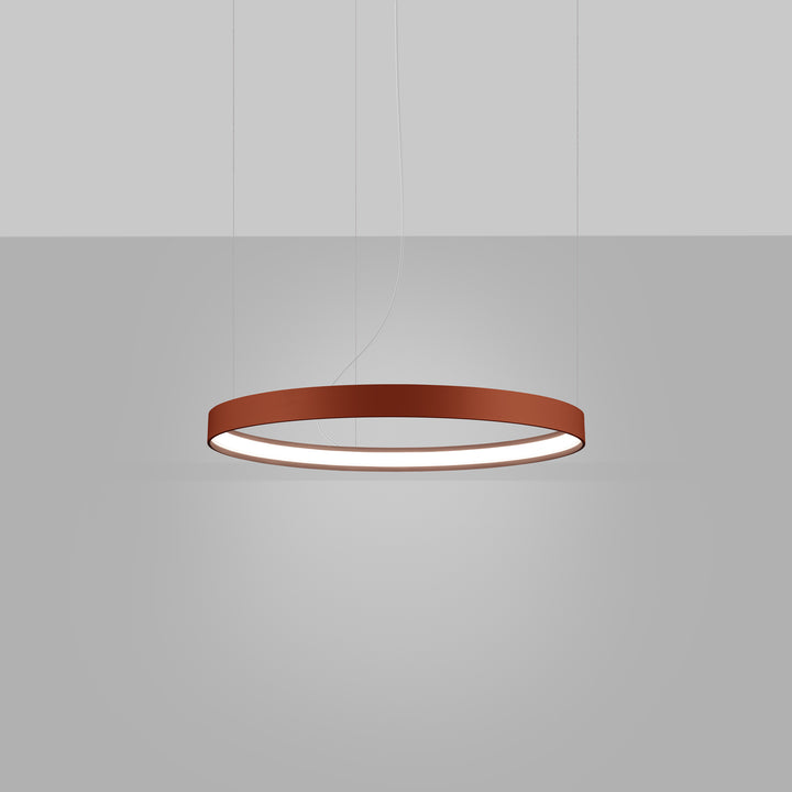 Lustre anneau RIO ocre rouge allumée, suspendu