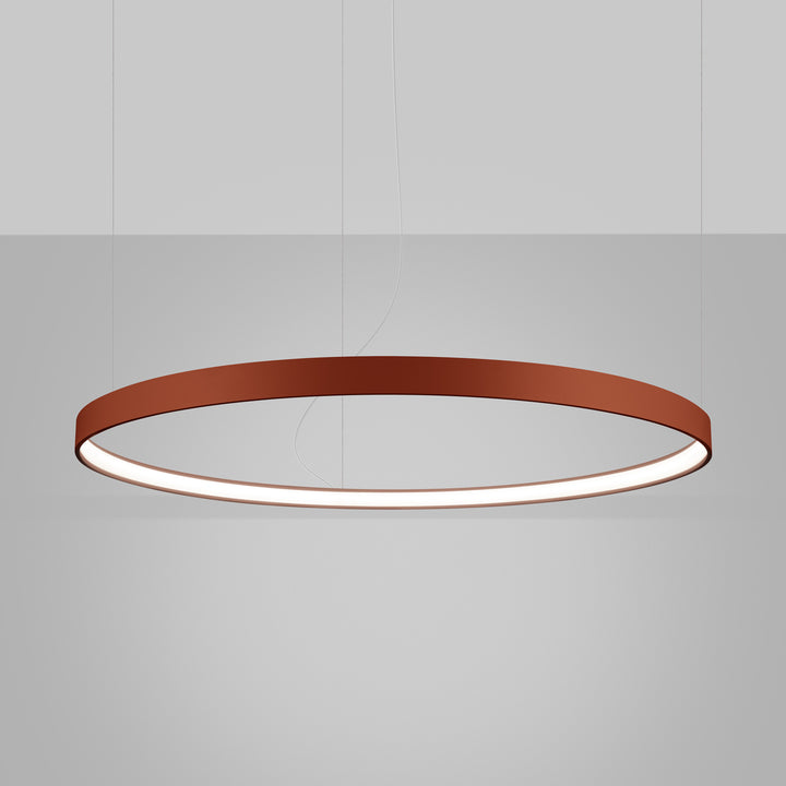 Lustre anneau RIO ocre rouge allumée, suspendu