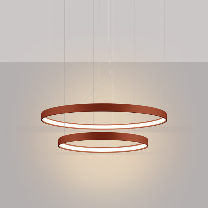 Lustre anneau RIO ocre rouge allumée, suspendu