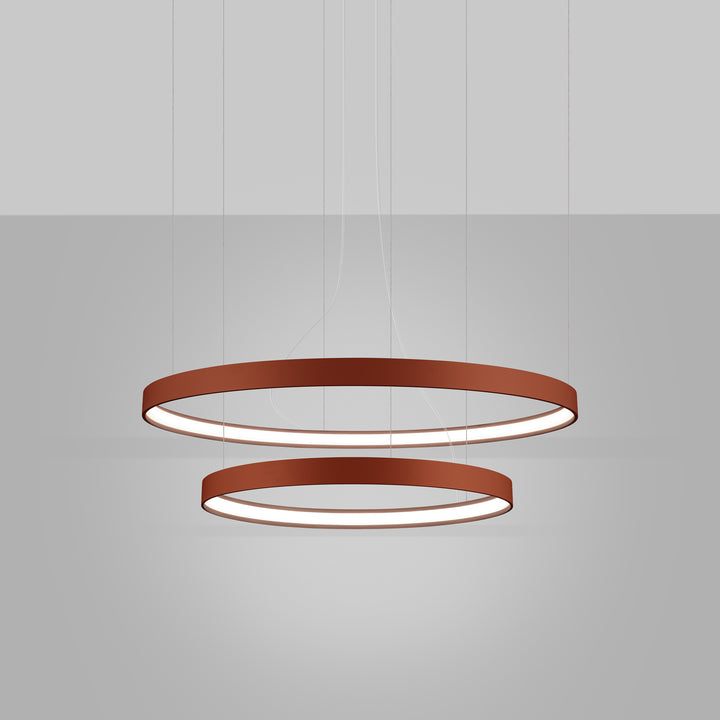 Lustre anneau RIO ocre rouge allumée, suspendu