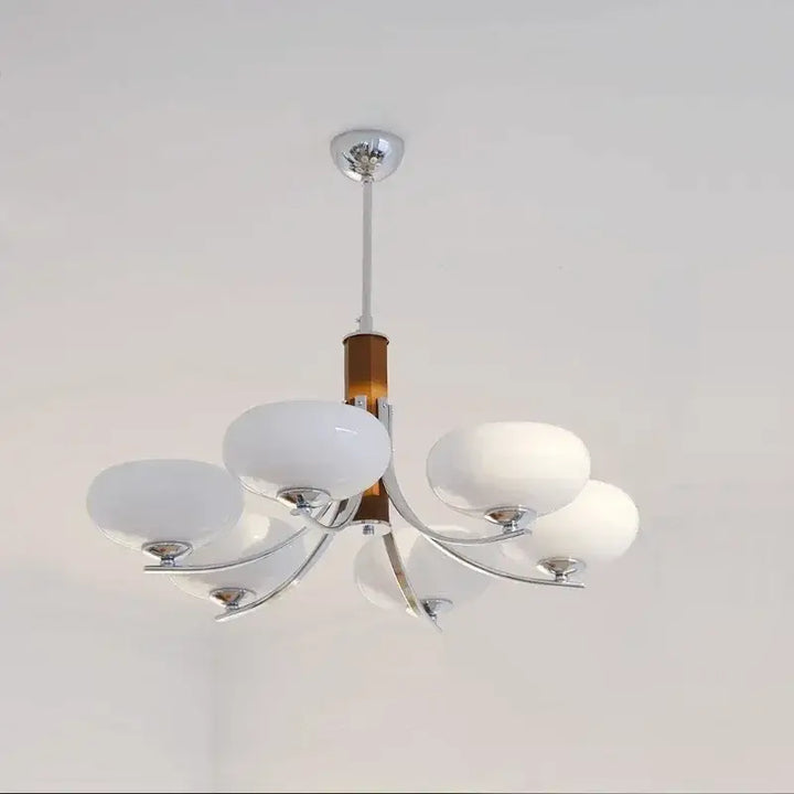 Suspension luminaire en verre opalin et support chromé moderne