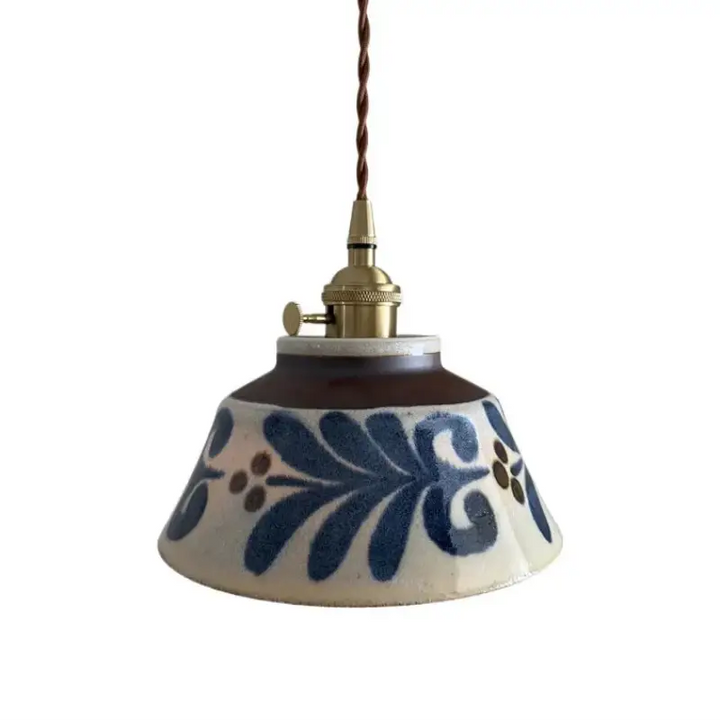 Suspension céramique avec motif floral bleu blanc doré chic