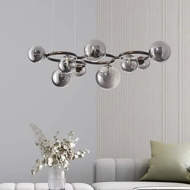 Suspension luminaire à boules de verre gris fumé design raffiné