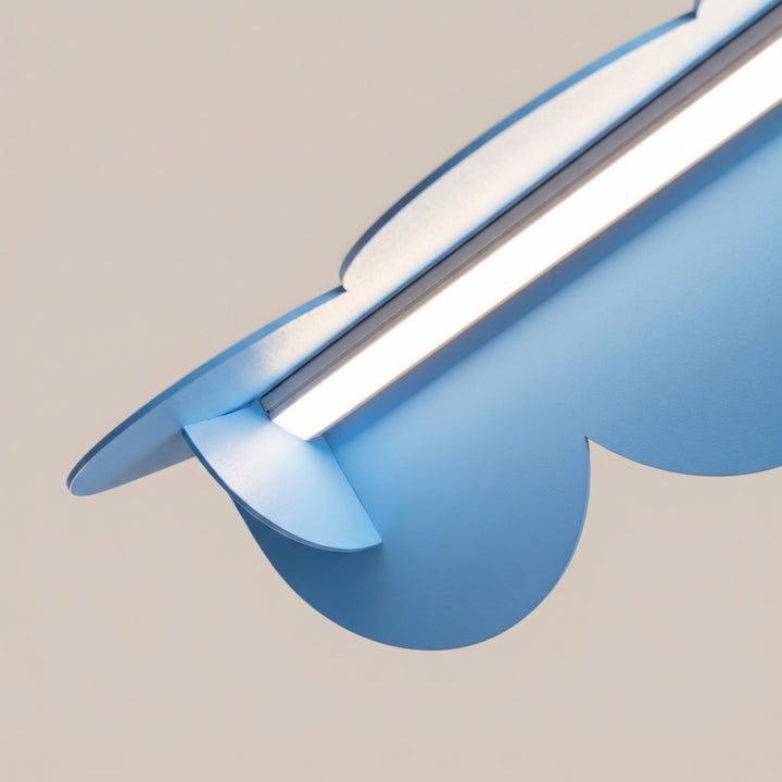 Suspension BISCUIT bleu clair allumée, bandeau LED