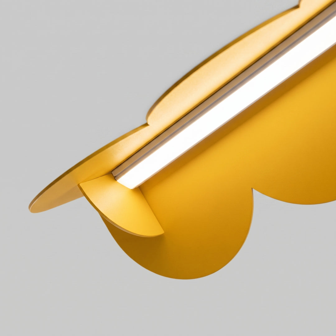 Suspension BISCUIT jaune allumée, bandeau LED