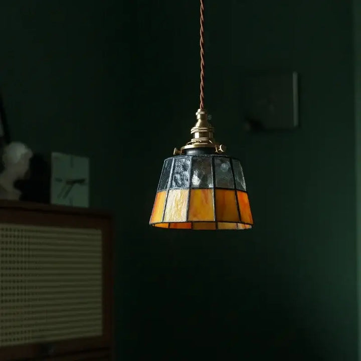 Suspension vintage en verre et cuivre design éclatant chic