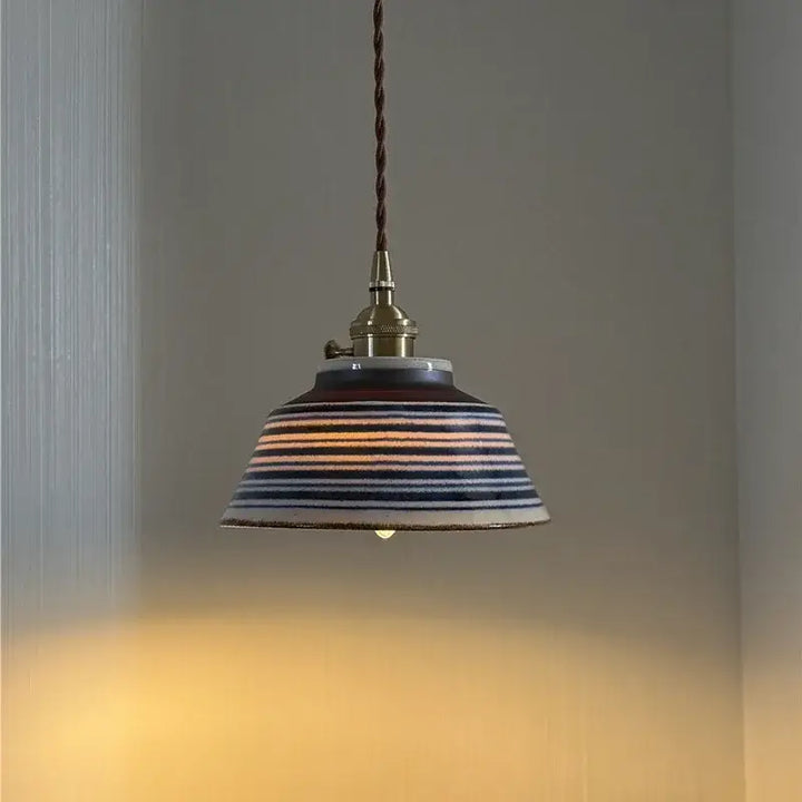 Suspension luminaire en céramique striée design vintage élégant
