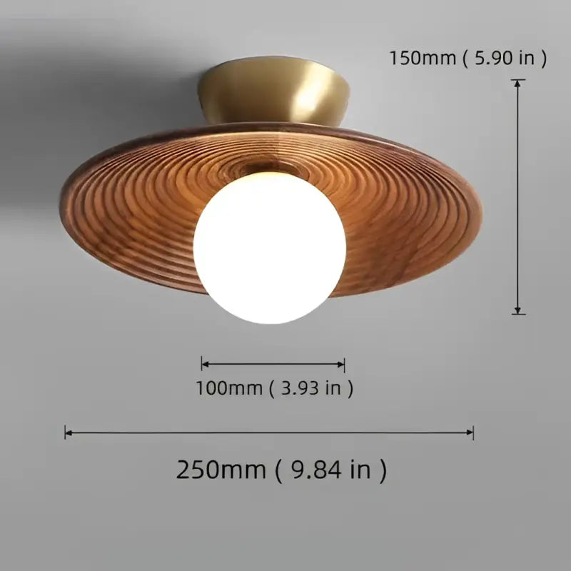 Plafonnier design bois noix et fer led décor bois marron