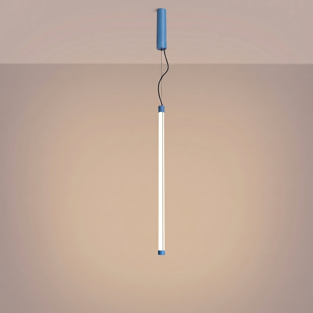 Suspension tube TRANG bleu clair allumée, suspendue