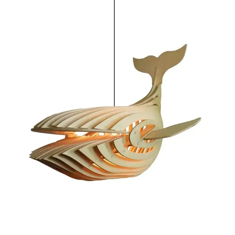Suspension luminaire en forme de baleine en bois naturel