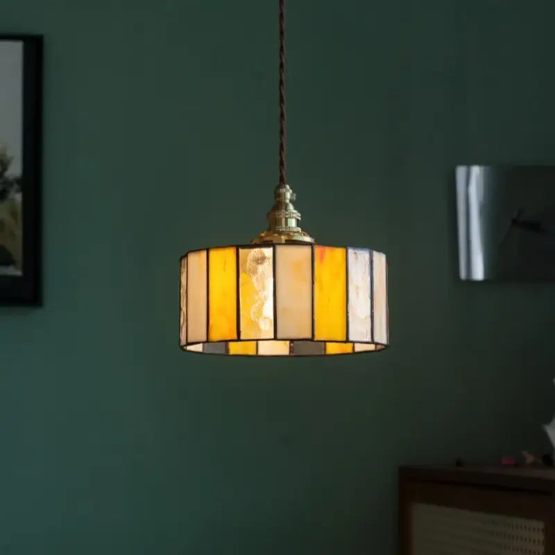 Suspension vintage en verre et cuivre design éclatant chic