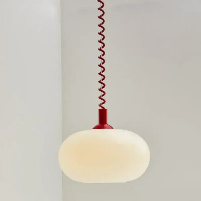 Suspension luminaire blanc avec câble spirale style minimaliste