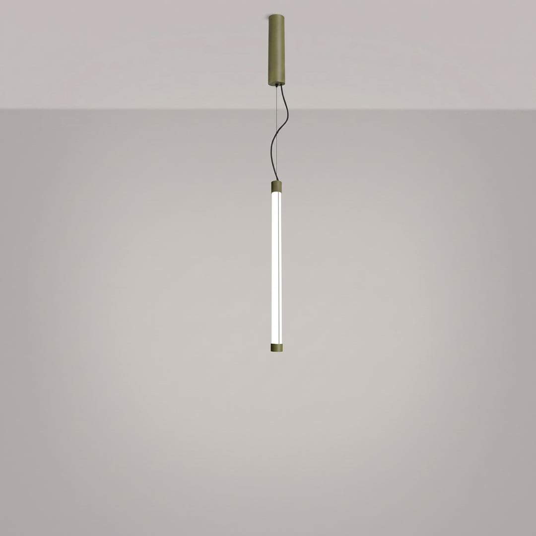 Suspension tube TRANG vert olive allumée, suspendue