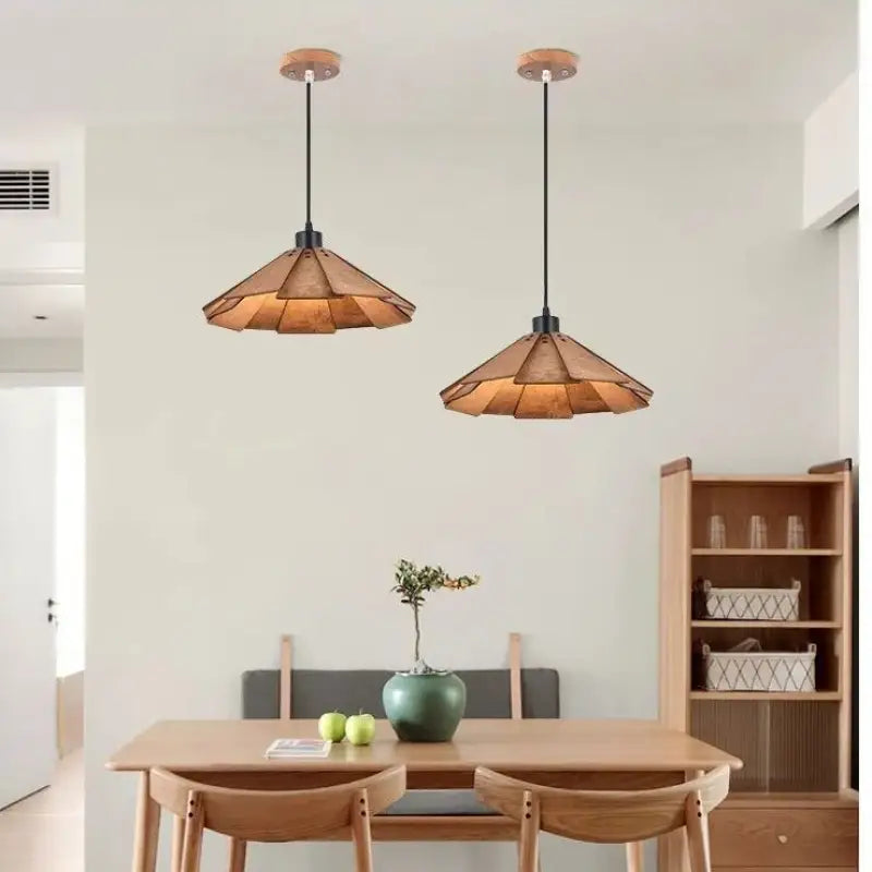 Suspension luminaire bois massif noyer design moderne chic