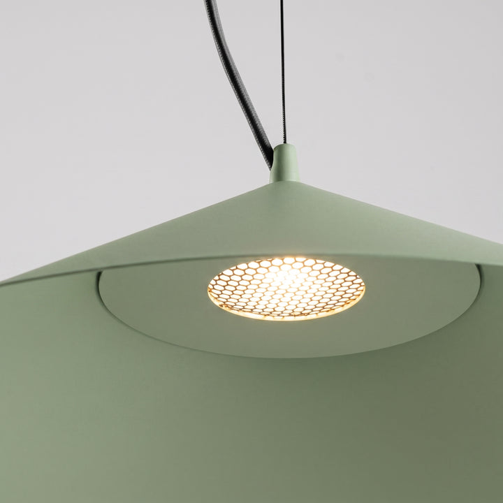 Suspension FINT vert olive allumée, grille nid d'abeille
