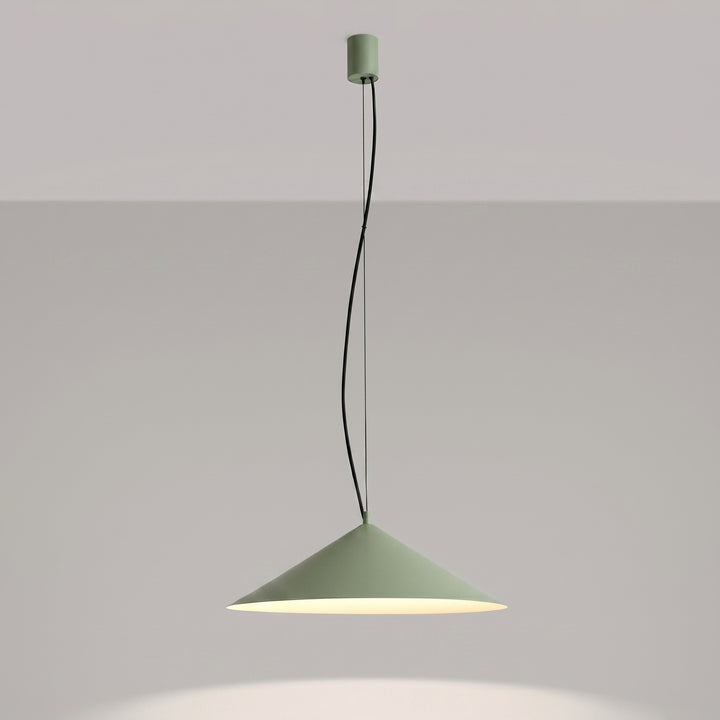 Suspension FINT vert olive allumée, lumière vers le bas