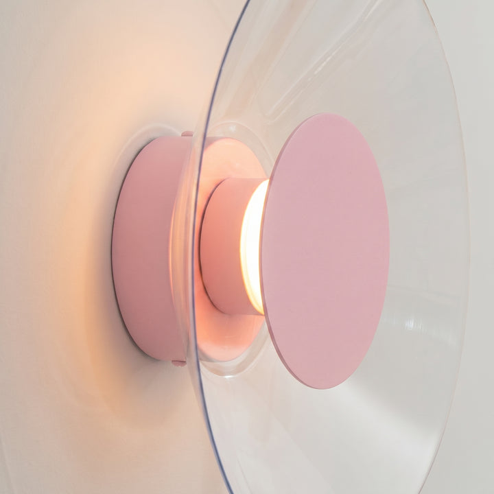 Applique murale ASTRO rose vue de profil, disque transparent