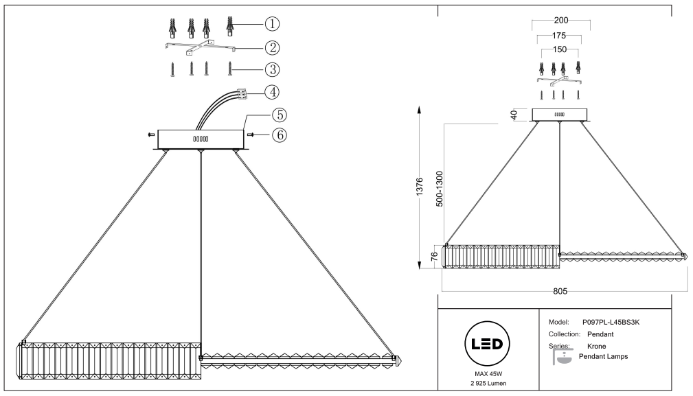 Schéma d'installation du luminaire