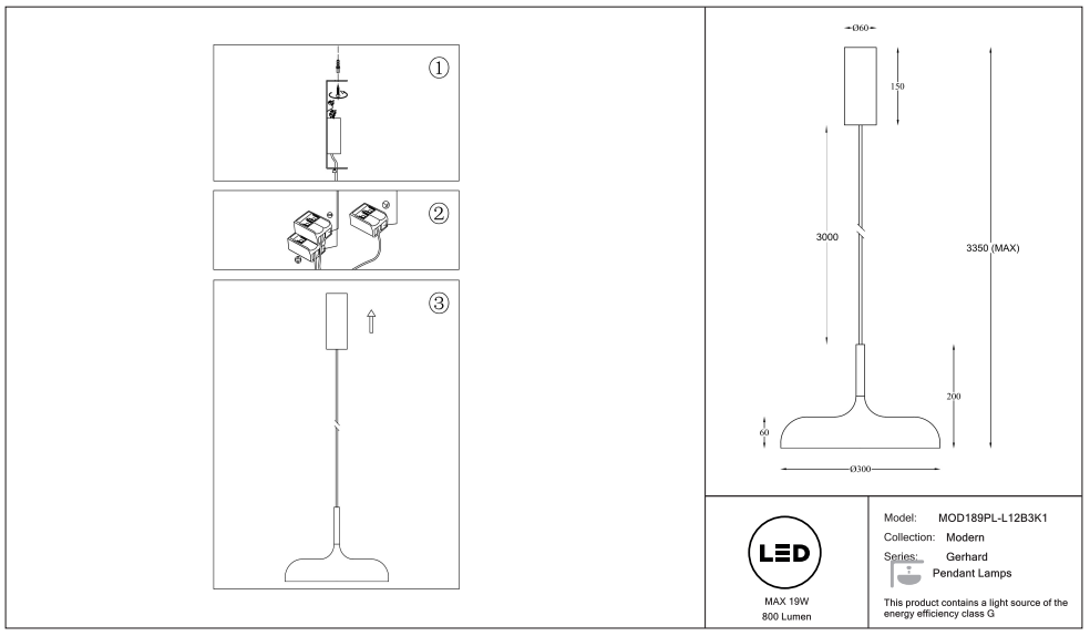 Schéma d'installation du luminaire