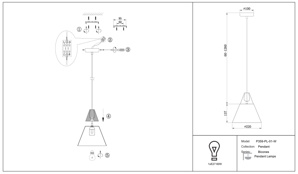 Schéma d'installation du luminaire