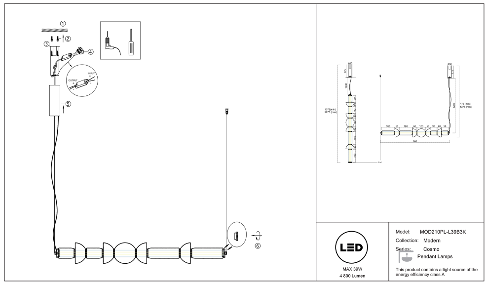 Schéma d'installation du luminaire