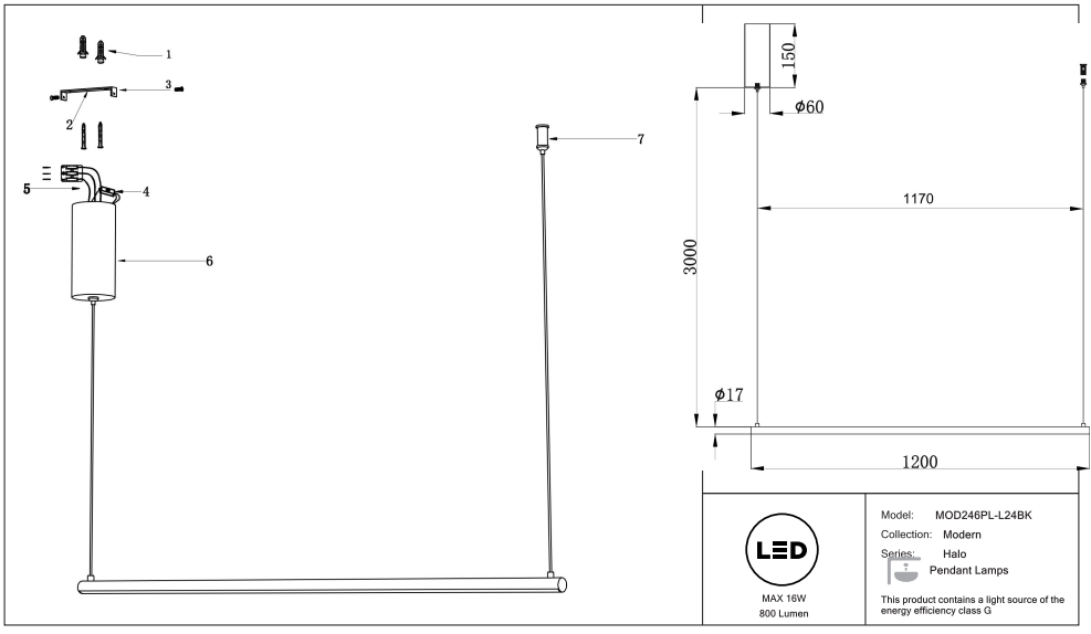 Schéma d'installation du luminaire