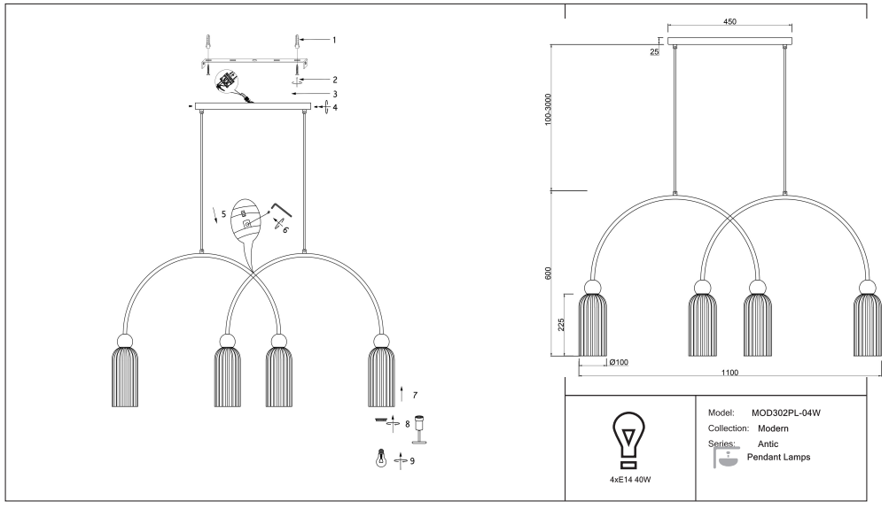 Schéma d'installation du luminaire
