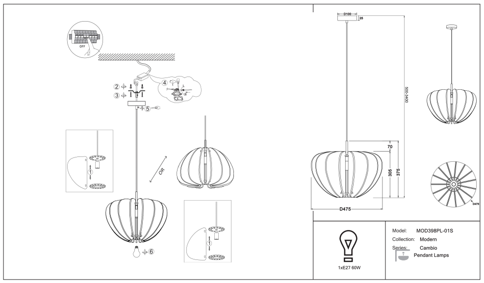 Schéma d'installation du luminaire