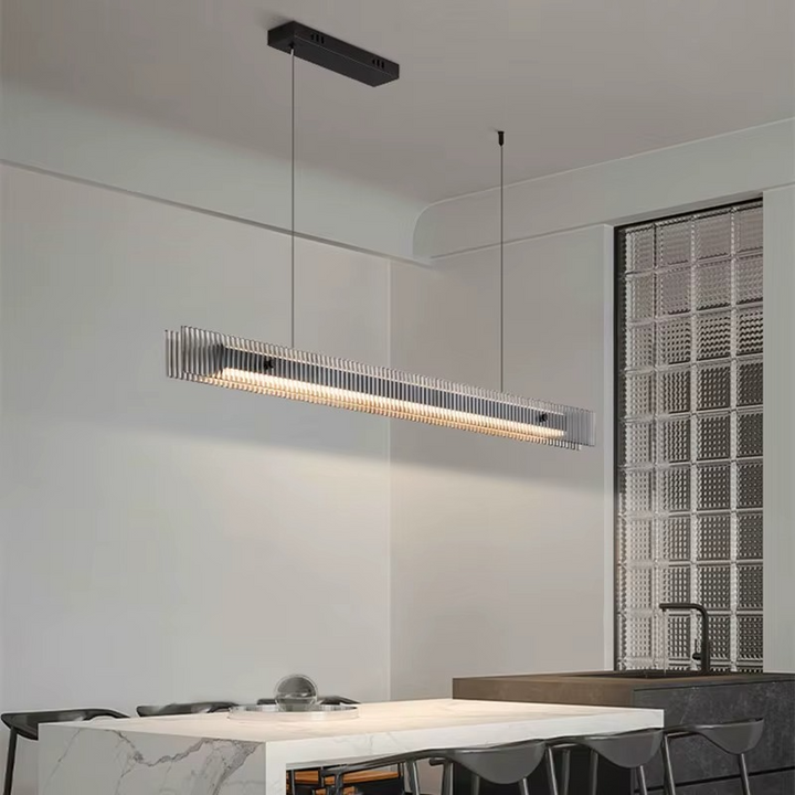 Suspension led horizontale en verre strié style contemporain
