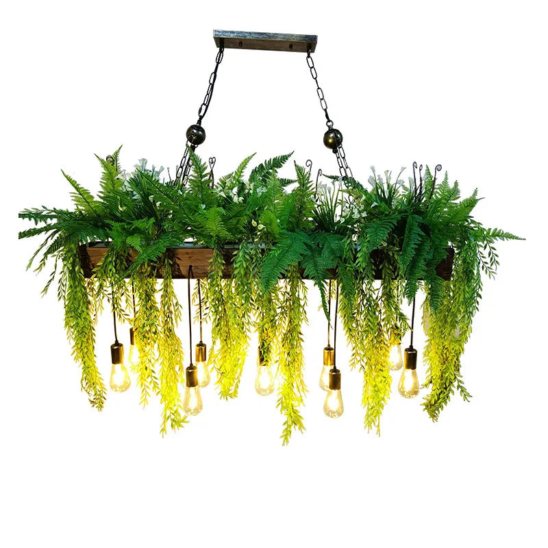 Suspension végétale avec guirlande d’ampoules style naturel cosy

