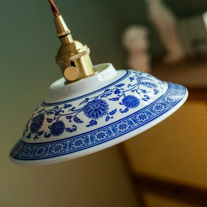 IWHD Patterned Ceramics LED Pendant Lights Dining Living Room Decoration Kitchen Cafe Loft Vintage Copper Hanging Lamp Lighting Fixture