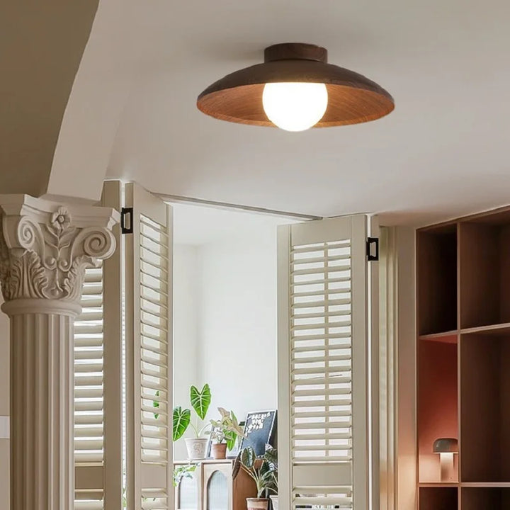 Wabi Sabi Retro Iron - Wood Grain LED Ceiling Light - Tri - color Dimming Wall Switch Control for Corridor &amp; Balcony