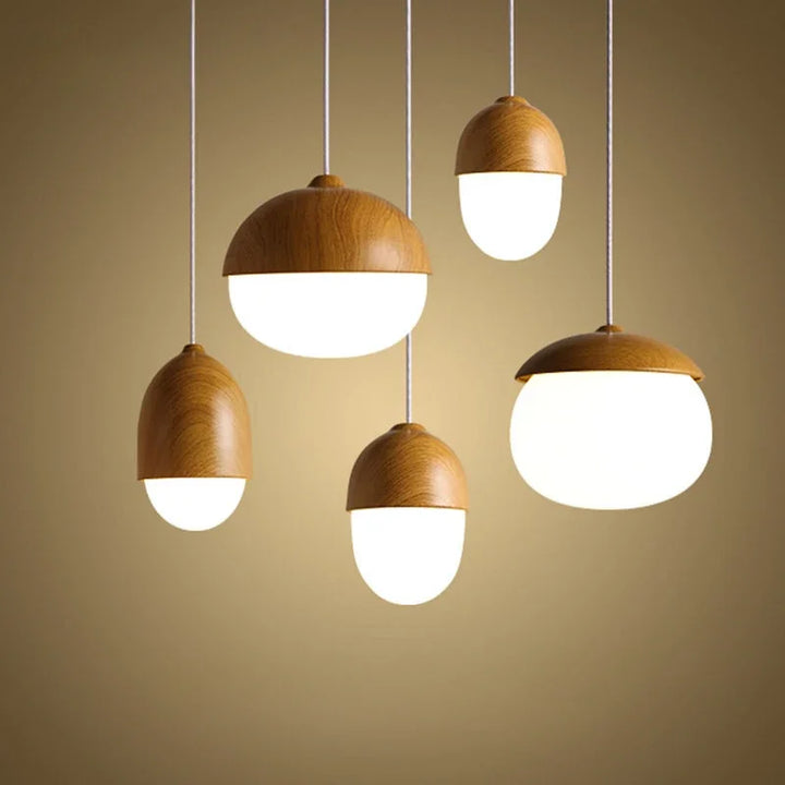 Wood Grain Pendant Lamp Modern Nut Round Hanging Light Living Room Bedroom Decor Lighting