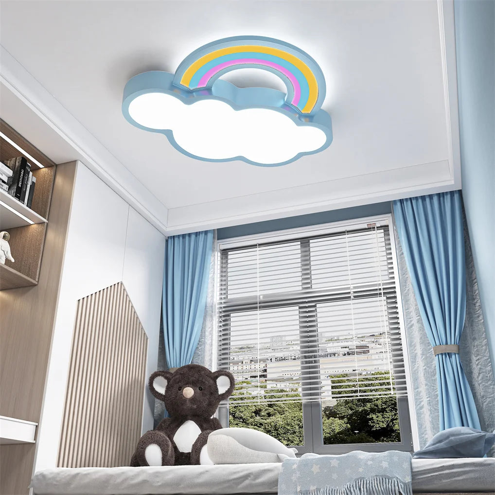 Creative Cartoon Ceiling Light Fixture Kids Bedroom Ceiling Light Dimming Cloud &amp; Rainbow Design Decorative Ceiling Lamp