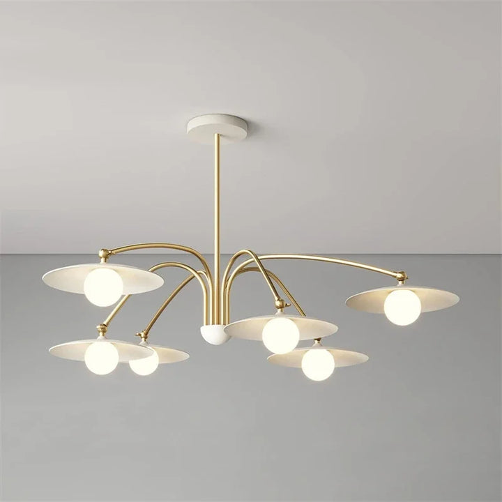 Plafonnier LED Art Déco Blanc avec Bras Dorés