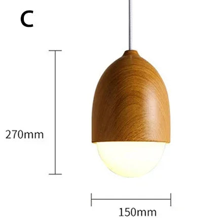 Wood Grain Pendant Lamp Modern Nut Round Hanging Light Living Room Bedroom Decor Lighting