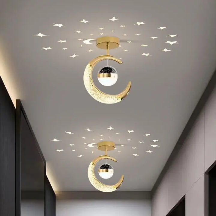 Creative led Ceiling Light with Moon Stars Modern Asylum Ceiling Lights Gold/Black Atmosphere Ceiling Hanging Lamp Loft Lighting