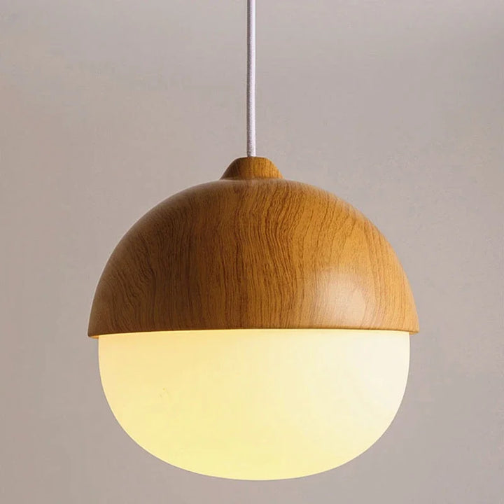 Wood Grain Pendant Lamp Modern Nut Round Hanging Light Living Room Bedroom Decor Lighting