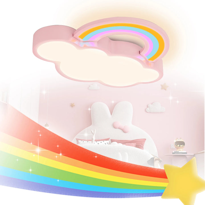 Creative Cartoon Ceiling Light Fixture Kids Bedroom Ceiling Light Dimming Cloud &amp; Rainbow Design Decorative Ceiling Lamp