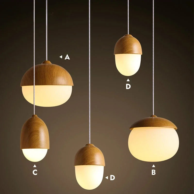 Wood Grain Pendant Lamp Modern Nut Round Hanging Light Living Room Bedroom Decor Lighting