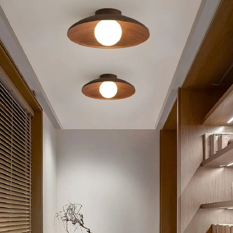 Wabi Sabi Retro Iron - Wood Grain LED Ceiling Light - Tri - color Dimming Wall Switch Control for Corridor &amp; Balcony